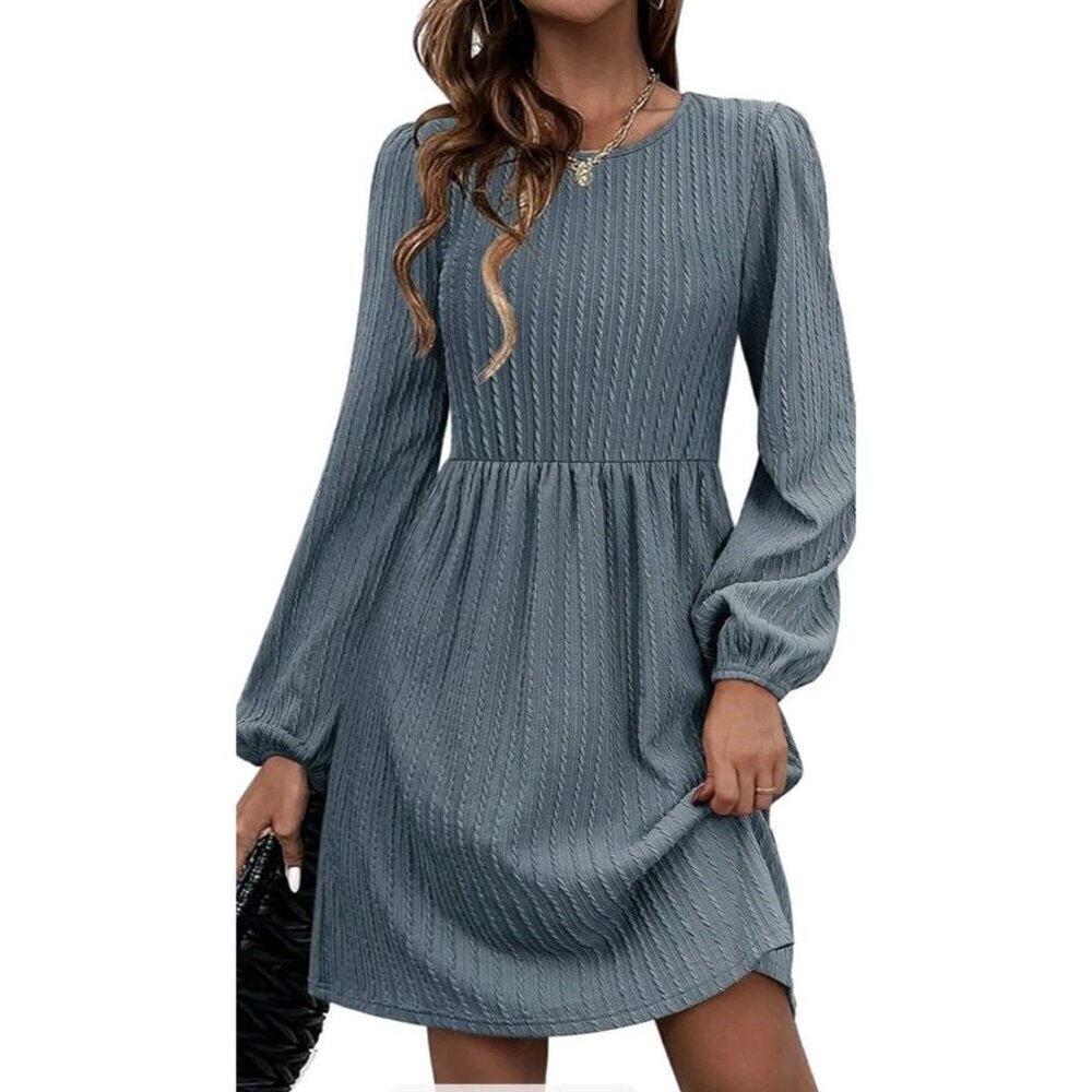 Zeagoo Women's Casual Knit Sweater Dress with Pockets Crew Medium, Blue/Grayish
